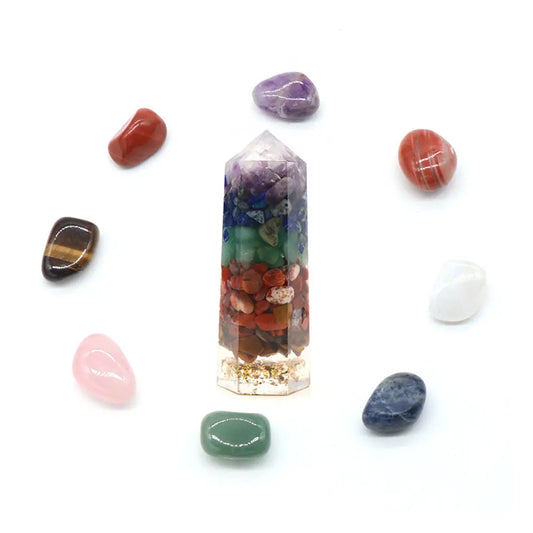 Chakra Energy Crystal Gift Set with Resin Crystal Tower Gems Ritual