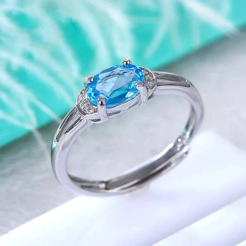 Serene Beauty Aquamarine Ring – Enhanced with Topaz Crystals - Gems Ritual