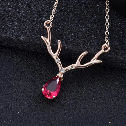 Zircon Antler Necklace with Teardrop Zircon Pendant Gems Ritual