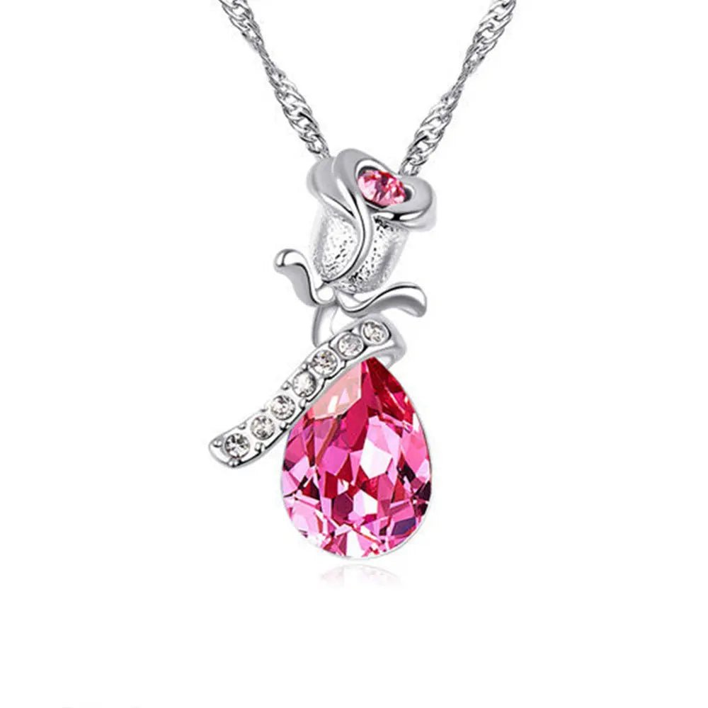 Enamored Rose Crystal Pendant Necklace - Gems Ritual