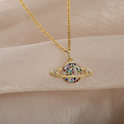 Micro-Set Zircon Necklace – Cosmic Multicolored Jewelry with Gold Finish Gems Ritual