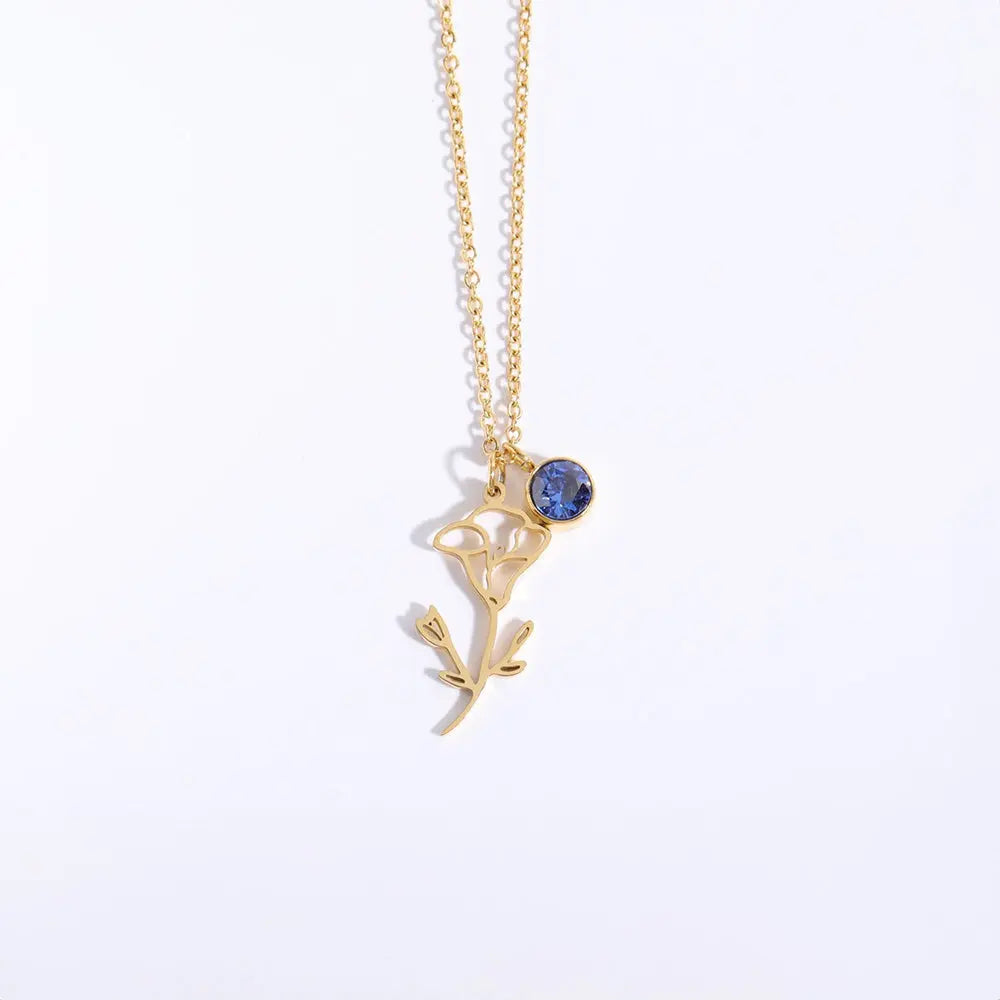 Personalized Birthstone Necklace – Elegant Zircon Flower Pendant Gems Ritual