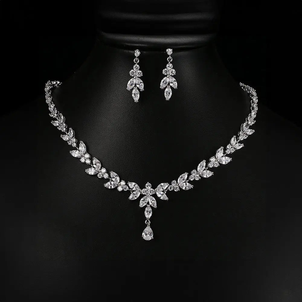 Elegant Zircon Necklace and Drop Earrings Jewelry Set for Women Gems Ritual