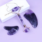 Premium Amethyst Face Roller & Scraping Tool Kit Gems Ritual