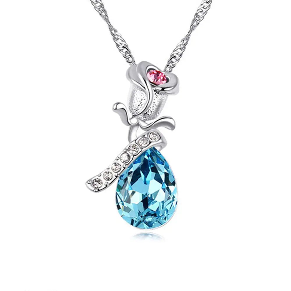 Enamored Rose Crystal Pendant Necklace - Gems Ritual