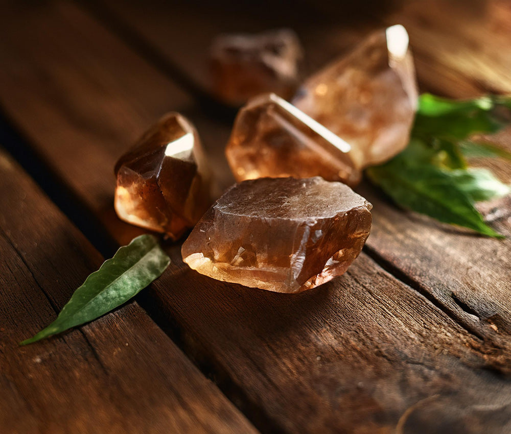 Smoky quartz stones on an earthy background, symbolizing grounding, protection, and their historical use in spiritual practices.