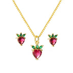 Tropical Fruit Zircon Jewelry Set – Strawberry and Pineapple Design - Gems Ritual