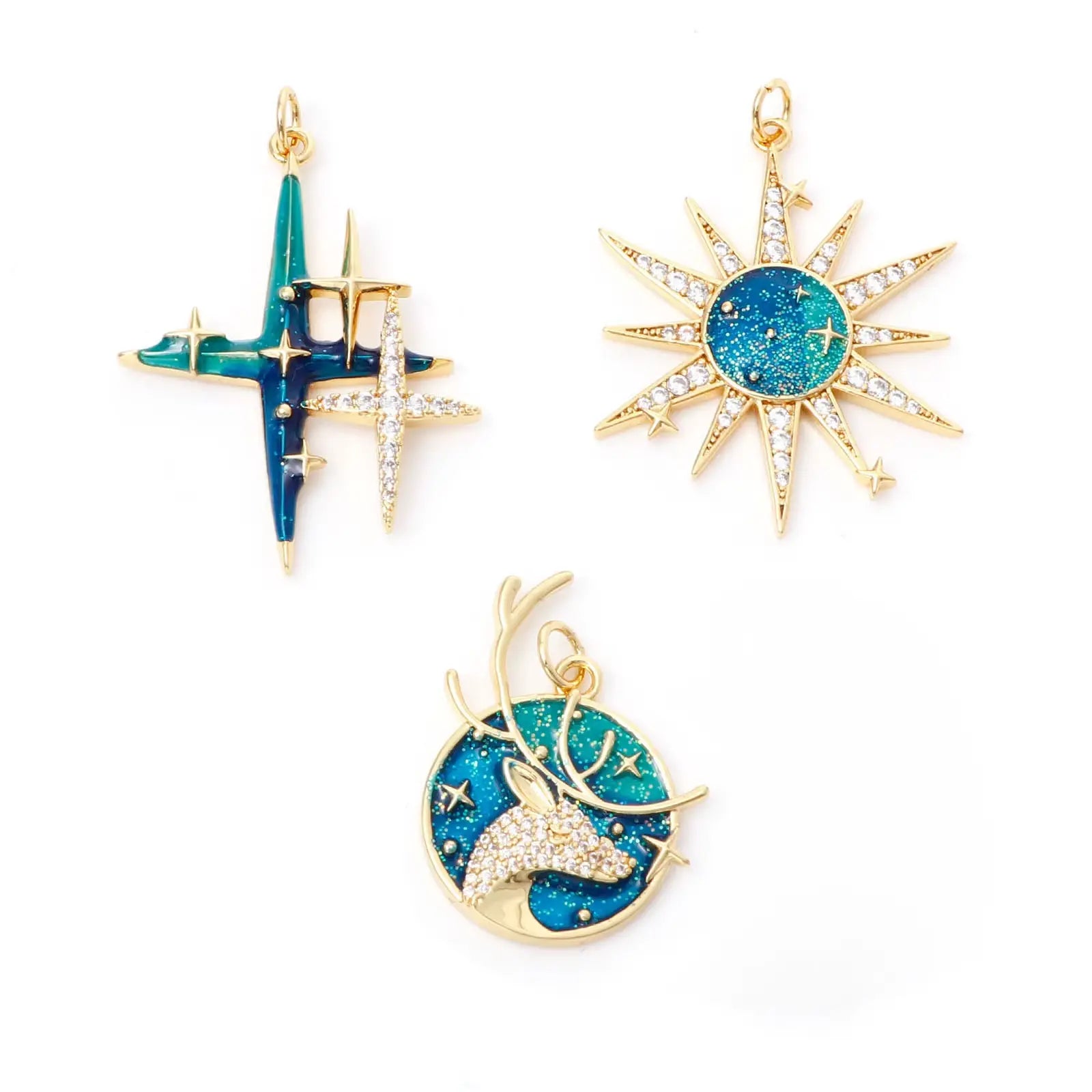 Celestial Zircon Necklace – Sun, Moon & Star Jewelry Gems Ritual