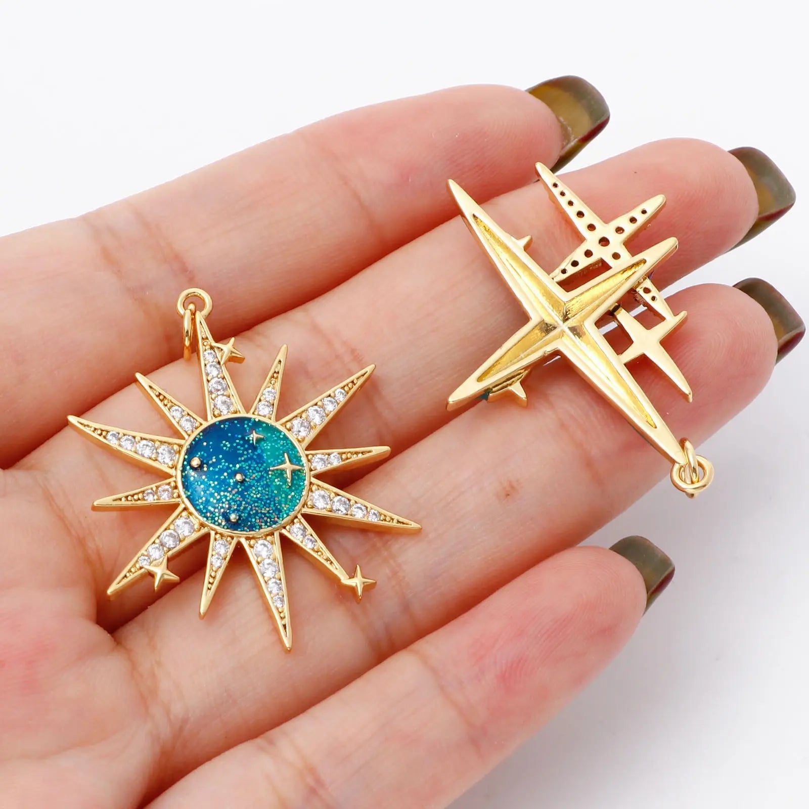 Celestial Zircon Necklace – Sun, Moon & Star Jewelry Gems Ritual