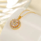 Elegant Sunburst Zircon Pendant Necklace – Gold-Plated Chain Design - Gems Ritual