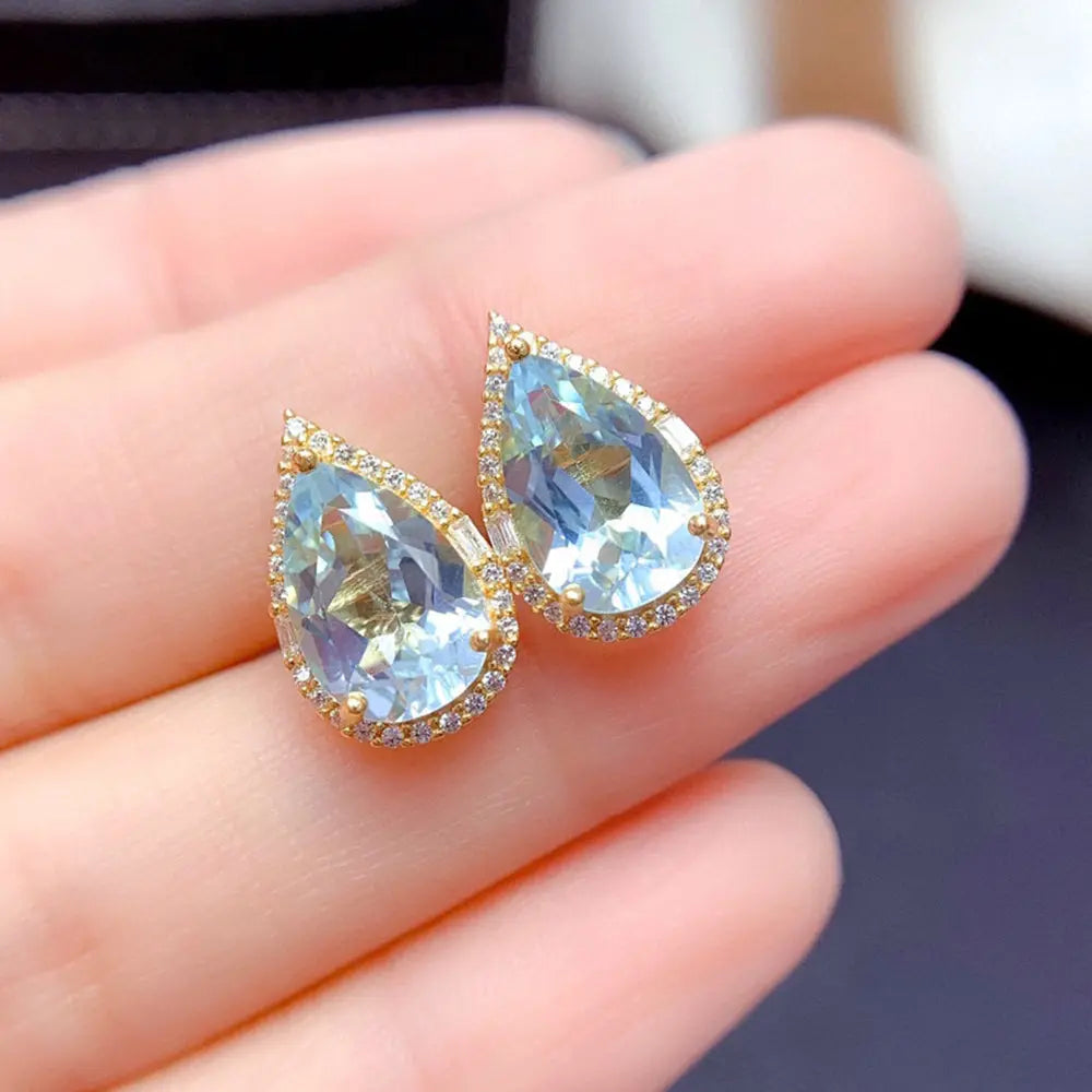 Blue Crystal Earrings and Teardrop Pendant – Elegance in Every Detail Gems Ritual