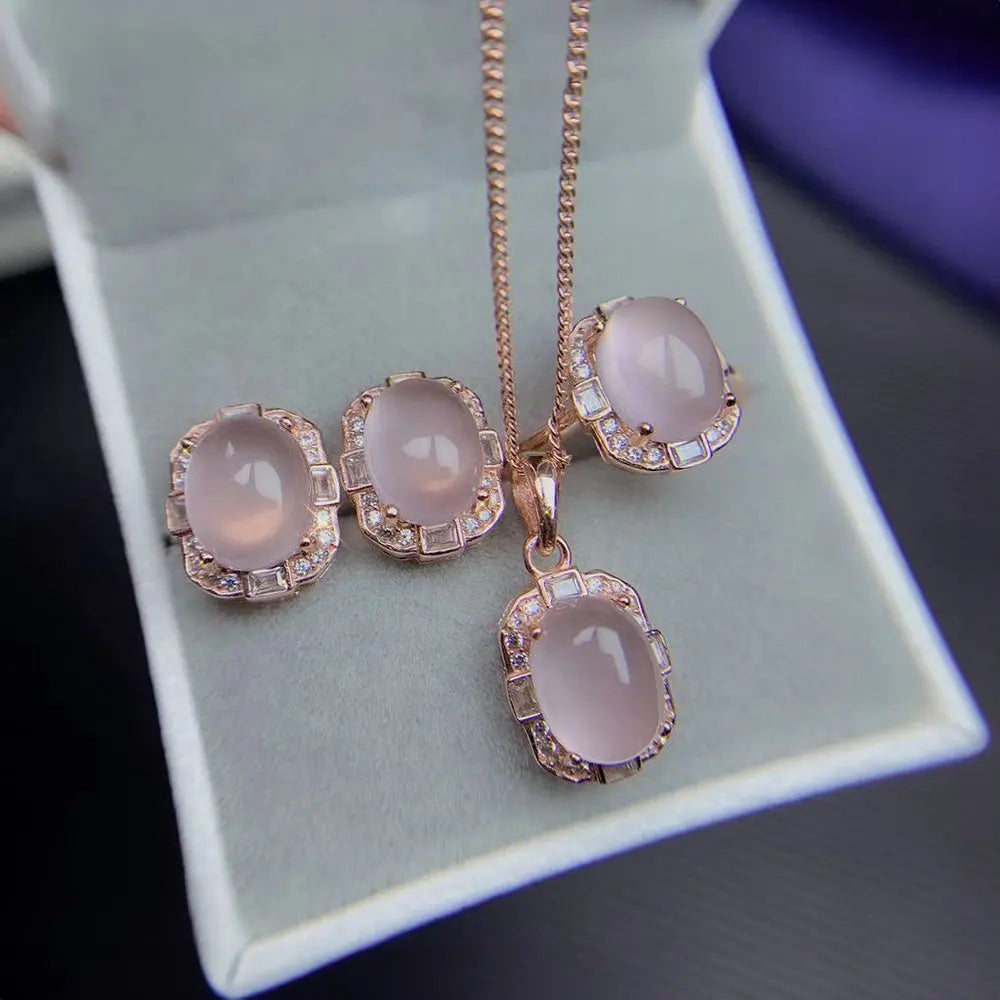 Timeless Rose Quartz Pendant Jewelry Set Gems Ritual