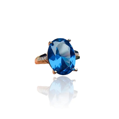 Blue Topaz Gemstone Jewelry Set – Pendant and Oval Ring - Gems Ritual