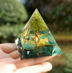 Crystal Orgonite Energy Pyramid – Reiki Infused Chakra Healing Decor Gems Ritual