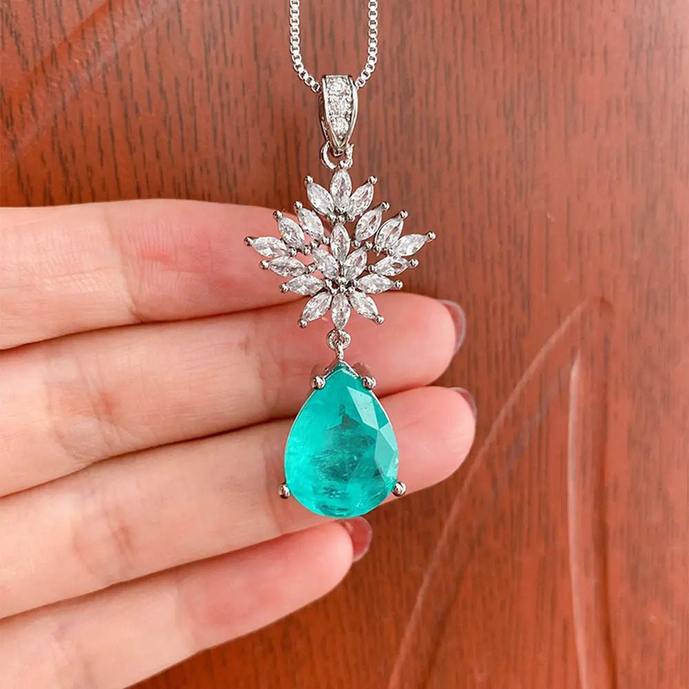 Sparkling Turquoise Jewelry Set – Zircon Floral Elegance - Gems Ritual