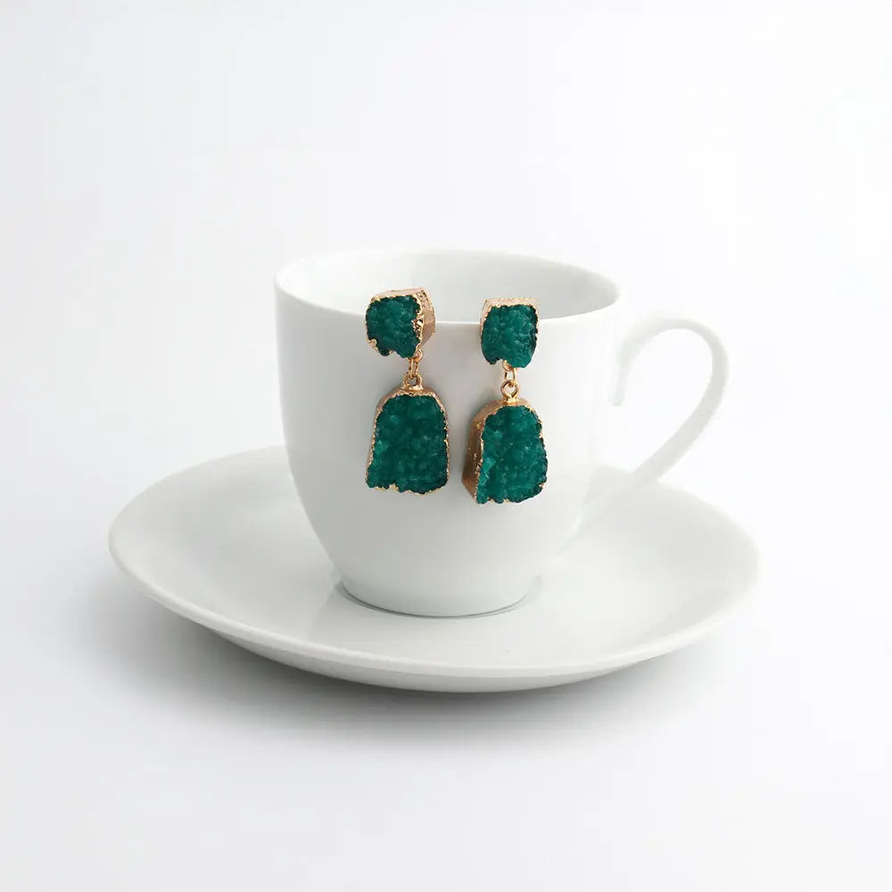 Resin Art Earrings – Gold-Plated Geometric Jewelry for Unique Style - Gems Ritual