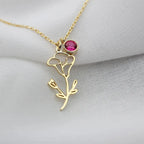 Personalized Birthstone Necklace – Elegant Zircon Flower Pendant Gems Ritual