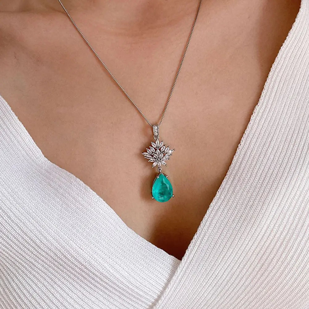 Sparkling Turquoise Jewelry Set – Zircon Floral Elegance - Gems Ritual