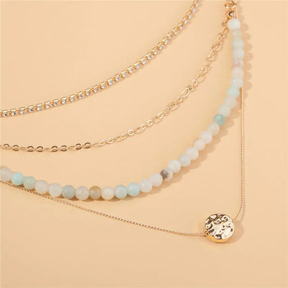 Diamond Multi-Layer Necklace with Natural Stone Beads Gems Ritual