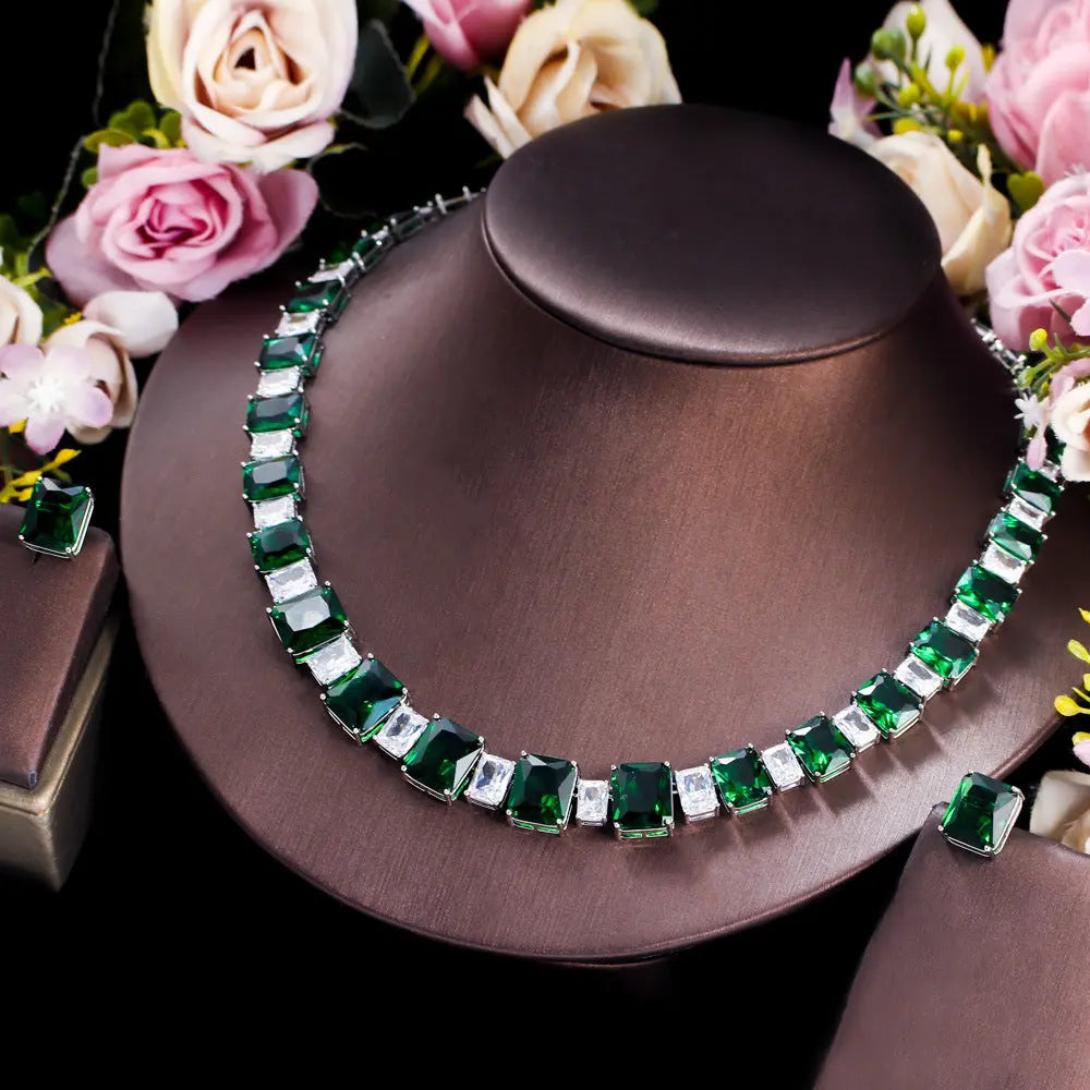 Green Zircon Bridal Jewelry Set - Classic & Glamorous - Gems Ritual