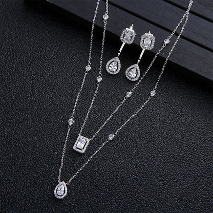 Elegant Zircon Bridal Set with Drop Earrings and Square Zirconium Necklace Gems Ritual