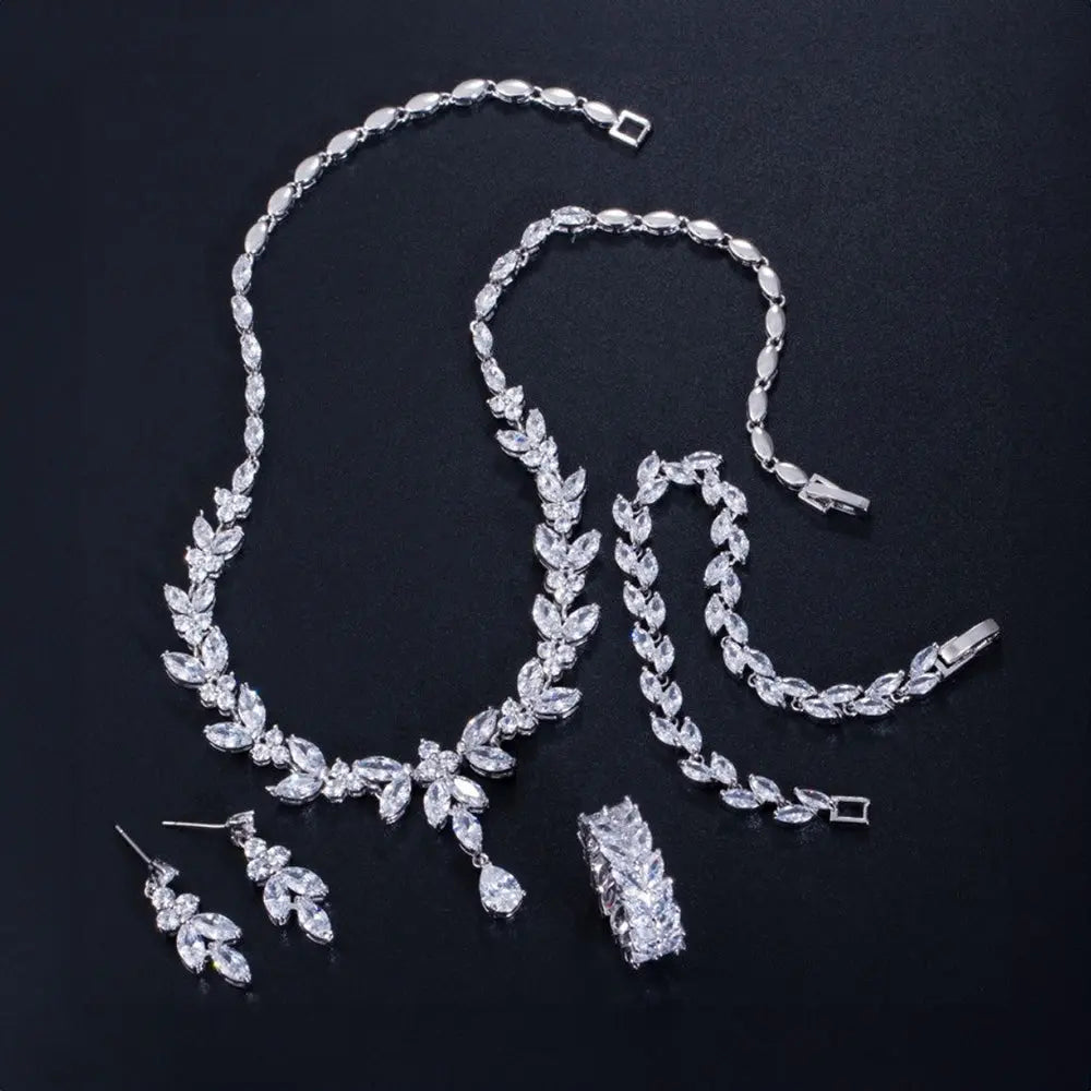 Elegant Zircon Necklace and Drop Earrings Jewelry Set for Women Gems Ritual