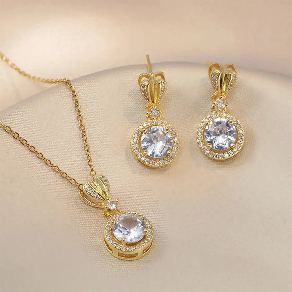 Dazzling Zircon Jewelry Set – Necklace and Earrings in Gold Finish - Gems Ritual